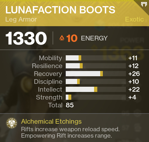 Information Lunafaction Boots Exotic Leg Destiny 2