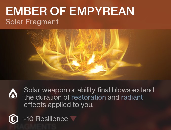 Ember of Empyrean solar fragment Destiny 2