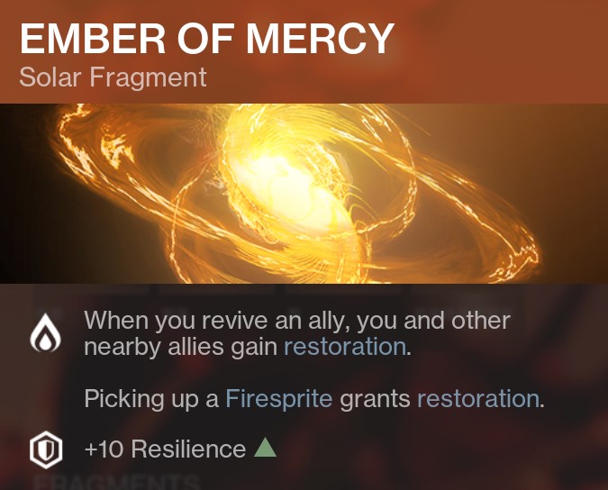 Ember of Mercy solar fragment Destiny 2