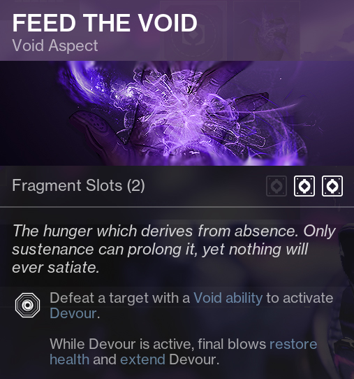 Feed the Void warlock void aspect destiny2 info