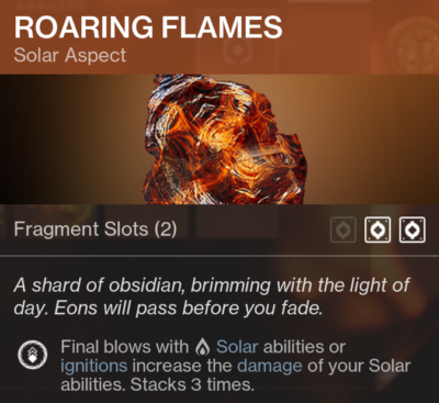 Roaring Flames Solar Aspect Titan Destiny 2