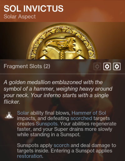 Sol Invictus Solar Aspect Titan Destiny 2